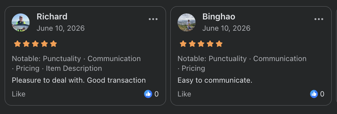 Facebook Marketplace reviews from Richard and Binghao
