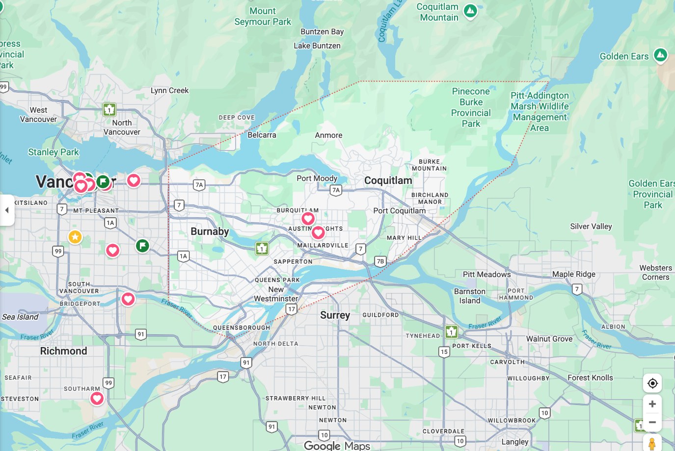 Cut Pavers service area map — Metro Vancouver