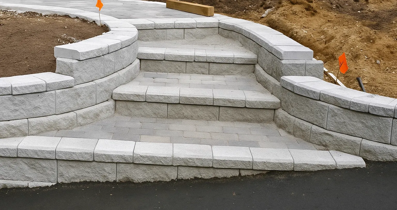 Curved Allan Block staircase with Dutch Standard pavers