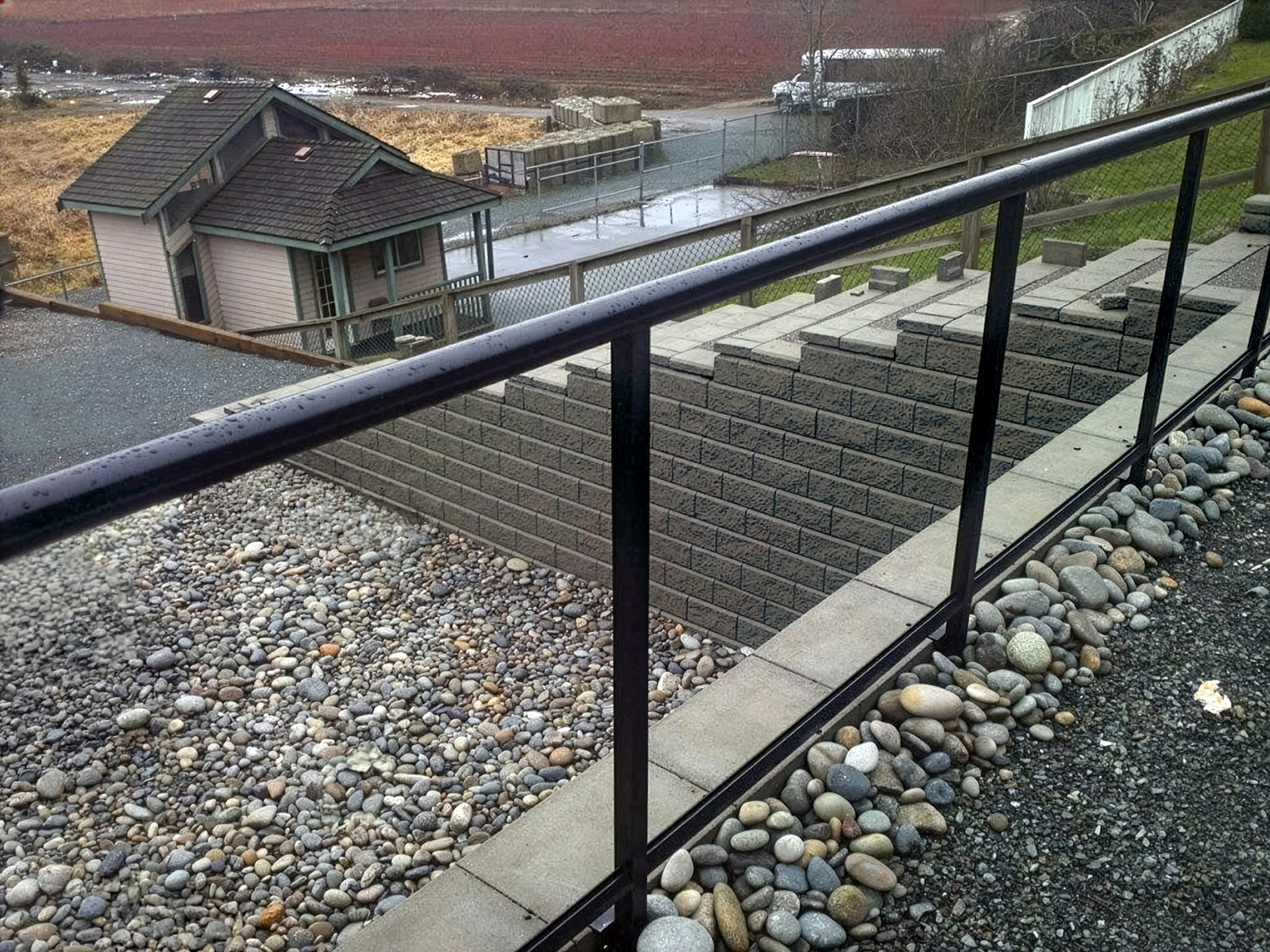 Looking down across the tiered terraces